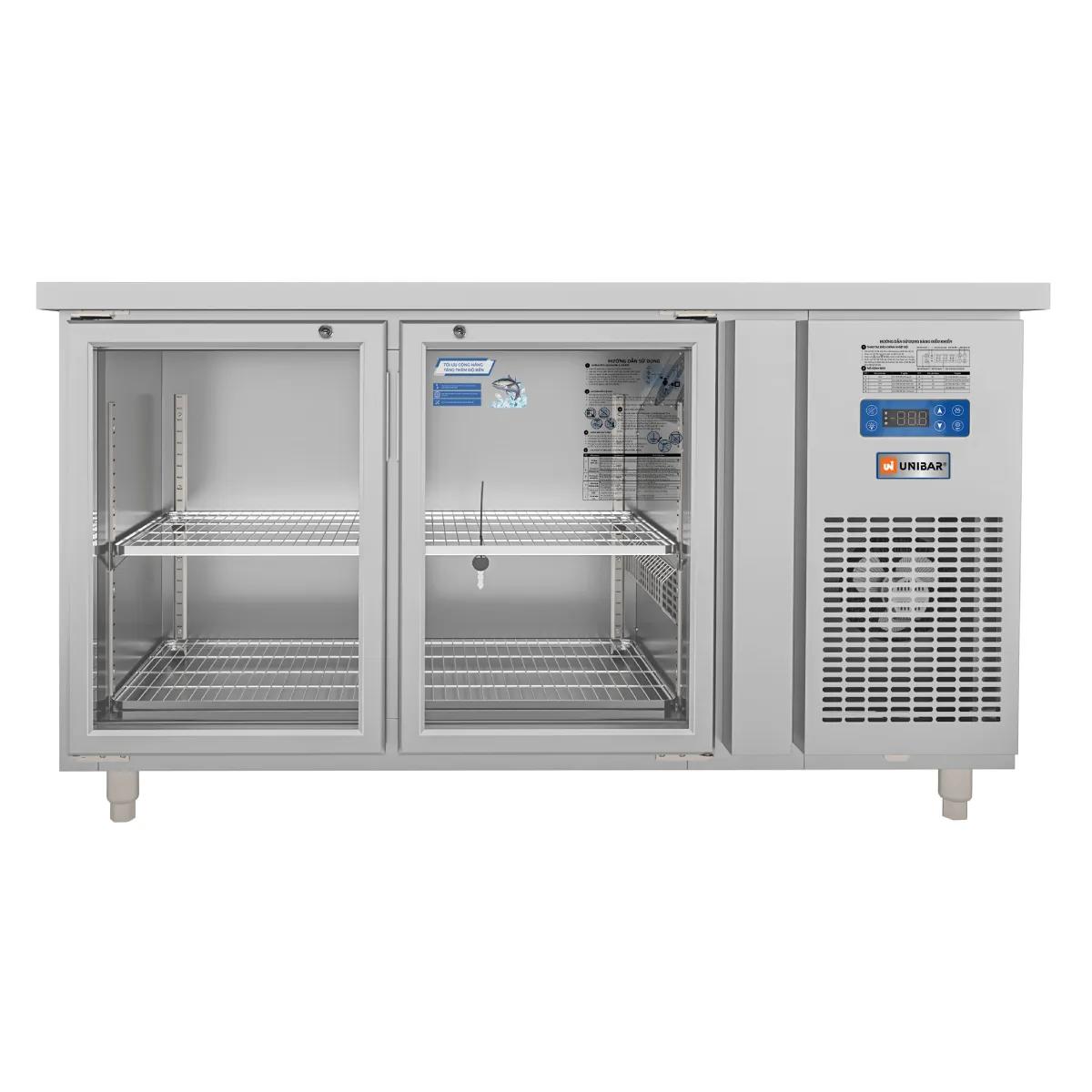 Tủ Bàn Mát Quạt Gió Unibar 2 Cánh Mở Kính 1500X750X850 UB-2MK1575