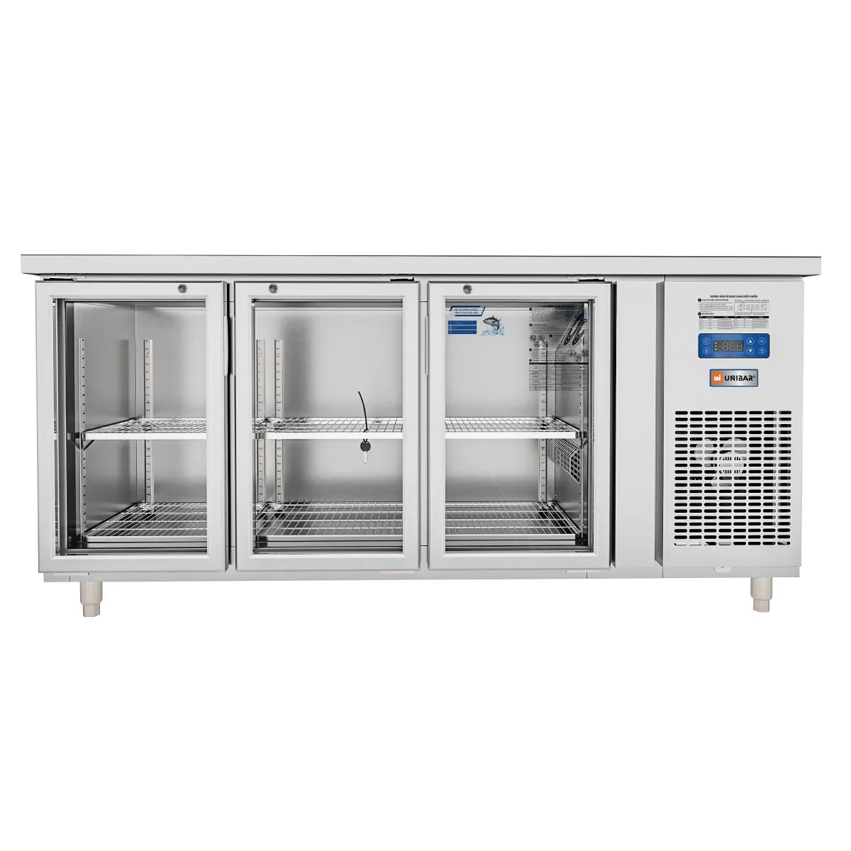 Tủ Bàn Mát Quạt Gió Unibar 3 Cánh Mở Kính 1800X750X850 UB-3MK1875