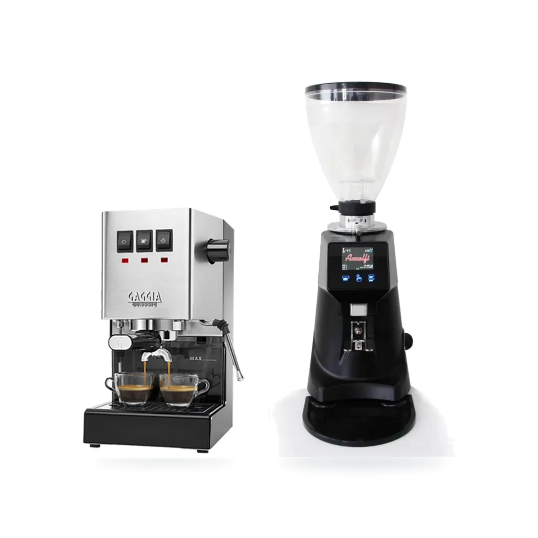 Combo Gaggia Classic Pro E24 + Amalfi A80 — combo máy pha và máy xay cà phê